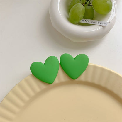 Green Acrylic & Silvertone Heart Stud Earrings