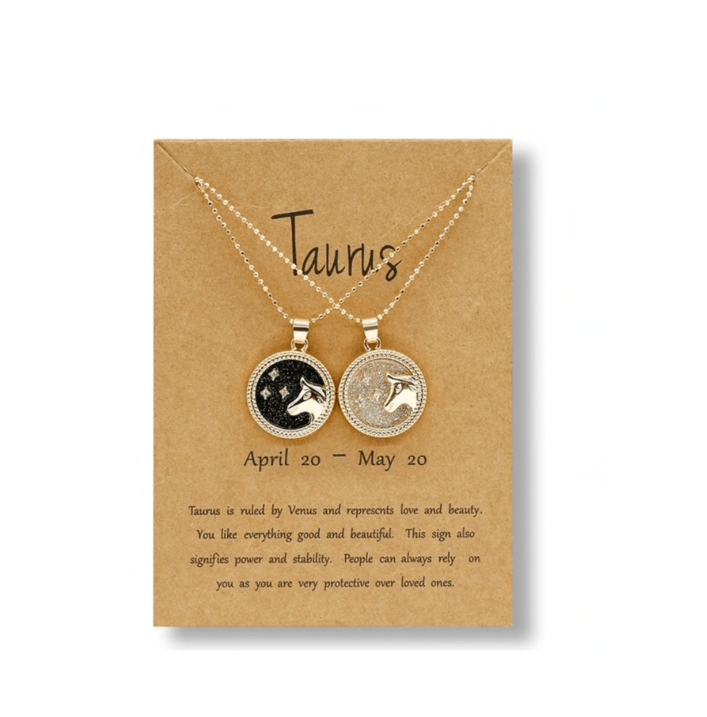 Crystal & 18K Goldtone Plated Zodiac Circular Set of 2 Pendant Necklaces - Taurus