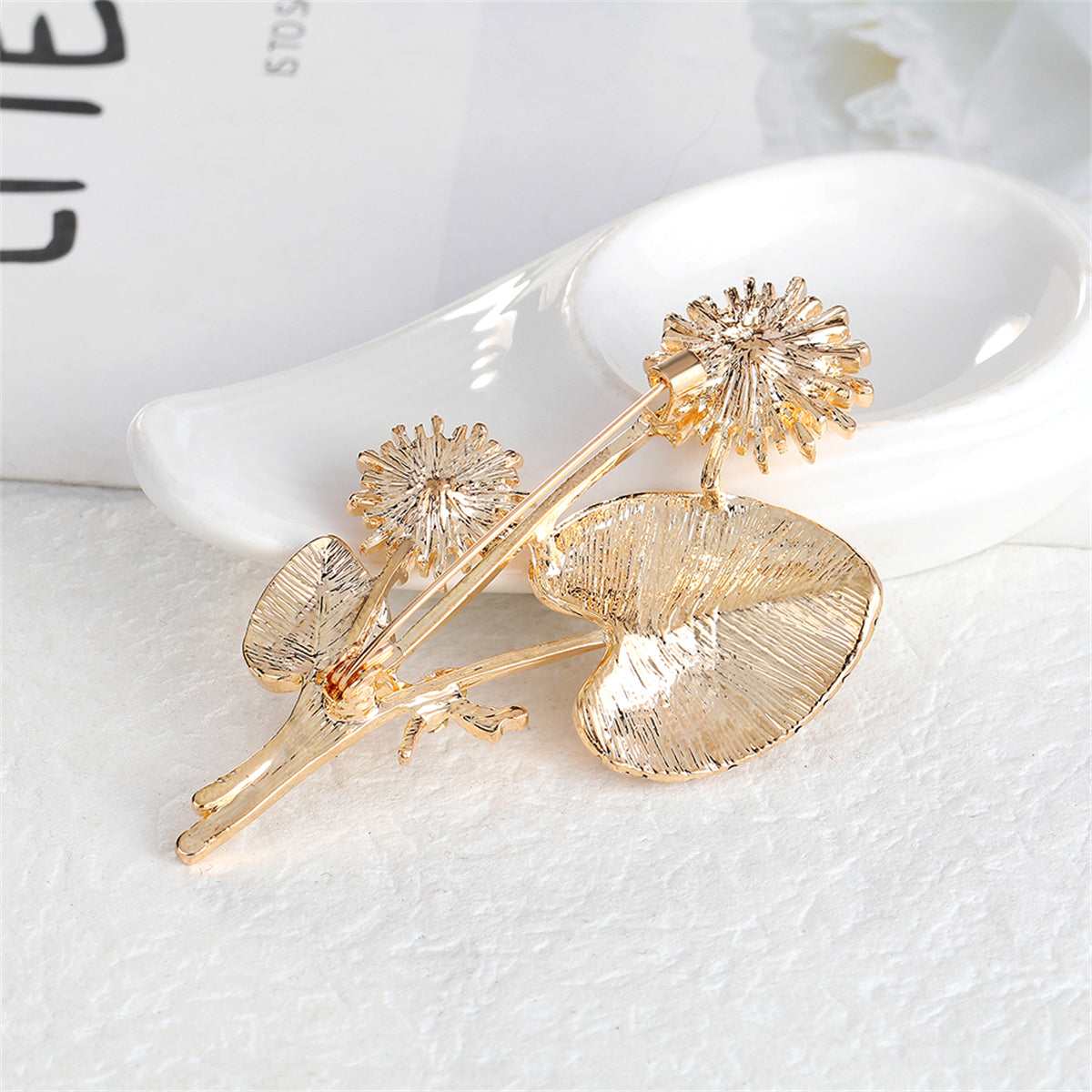 Black Crystal & Cubic Zirconia Goldtone Dragonfly Sunflower Brooch