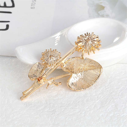 Black Crystal & Cubic Zirconia Goldtone Dragonfly Sunflower Brooch