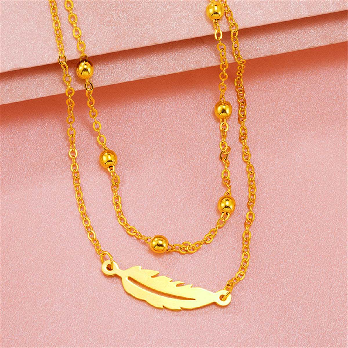 24k Goldtone Feather Layered Anklet