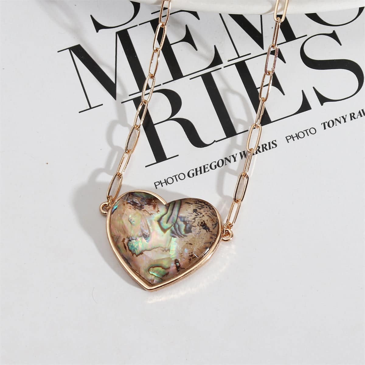 Abalone Shell & Resin Goldtone Heart Pendant Necklace