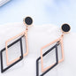 Black Acrylic & Rose Goldtone Rhombus Drop Earrings
