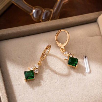 Emerald Crystal & Cubic Zirconia Goldtone Flower Rhombus Huggie Earrings