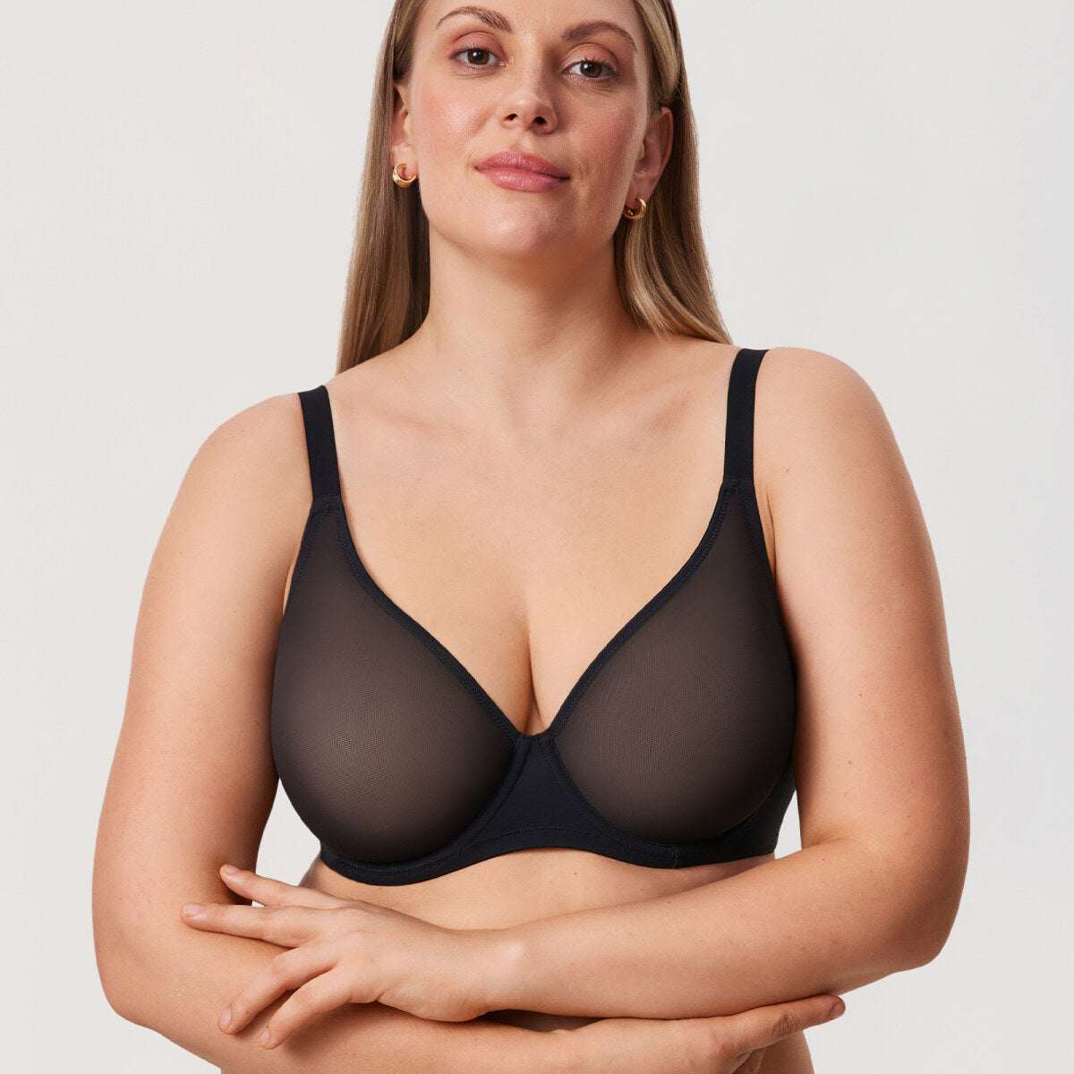 Cosnufy Sheer Mesh Plunge Underwire Full Coverage Bra