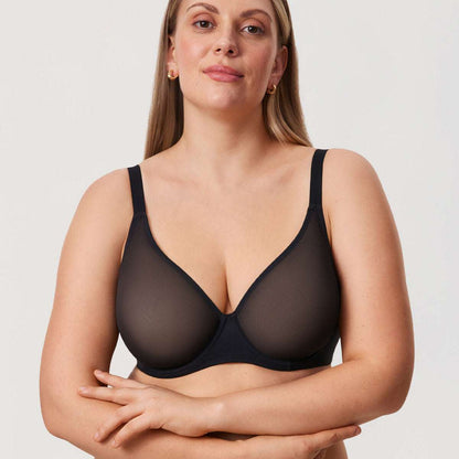 Cosnufy Sheer Mesh Plunge Underwire Full Coverage Bra
