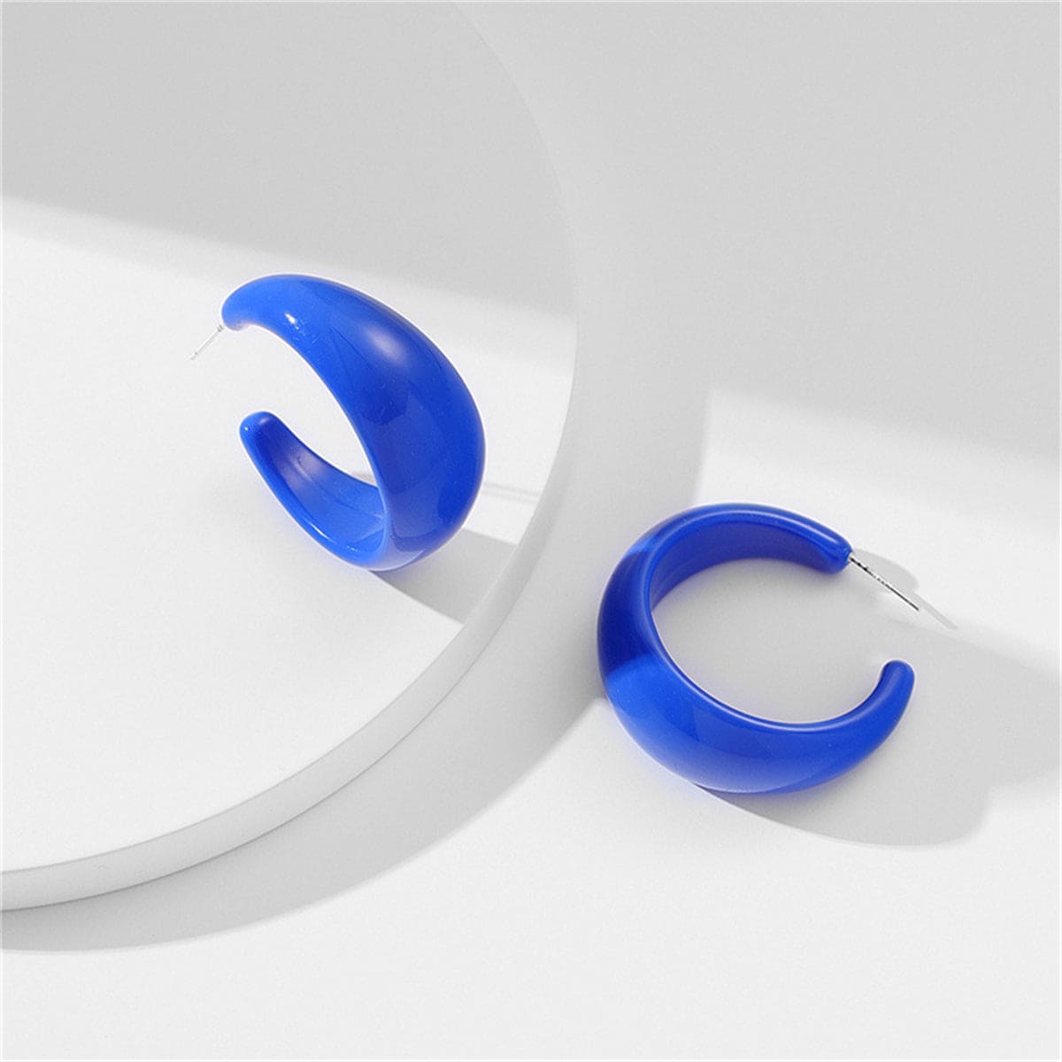 Dark Blue & Silvertone Huggie Earrings