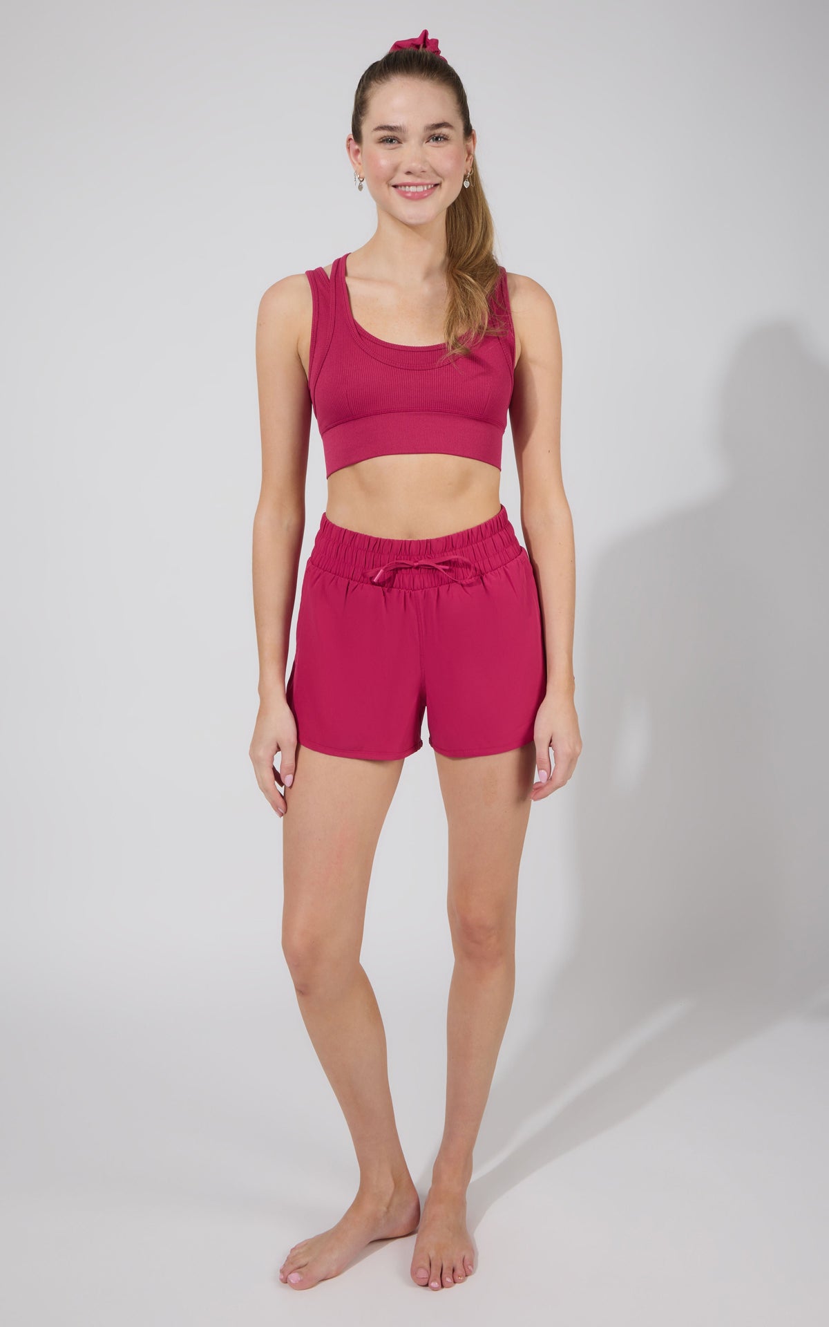 90 Degree by Reflex Seamless Double Layer Bra & Running Short w Scrunchie