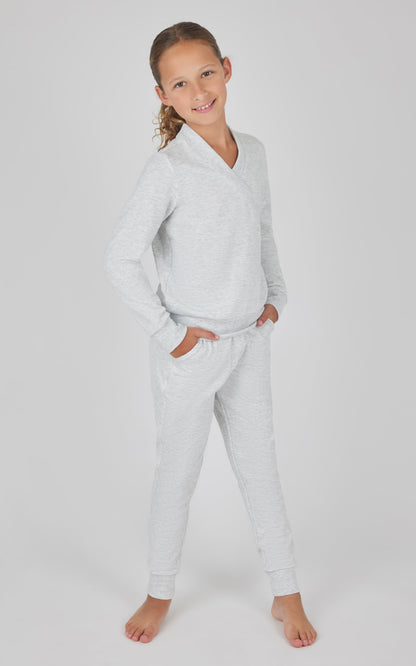 90 Degree by Reflex Girls 2 PC Terry Crossover Long Sleeve Top + Brushed Jogger Set
