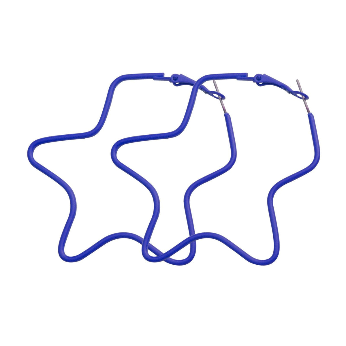 Dark Blue Enamel & Silvertone Star Hoop Earrings