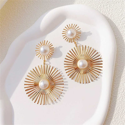 Pearl & Goldtone Abstract Botanical Drop Earrings