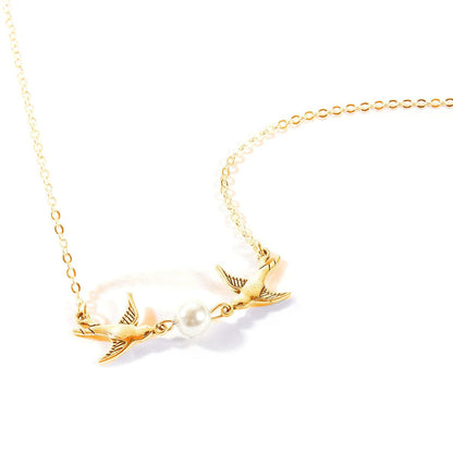 Pearl & Goldtone Bird Pendant Necklace