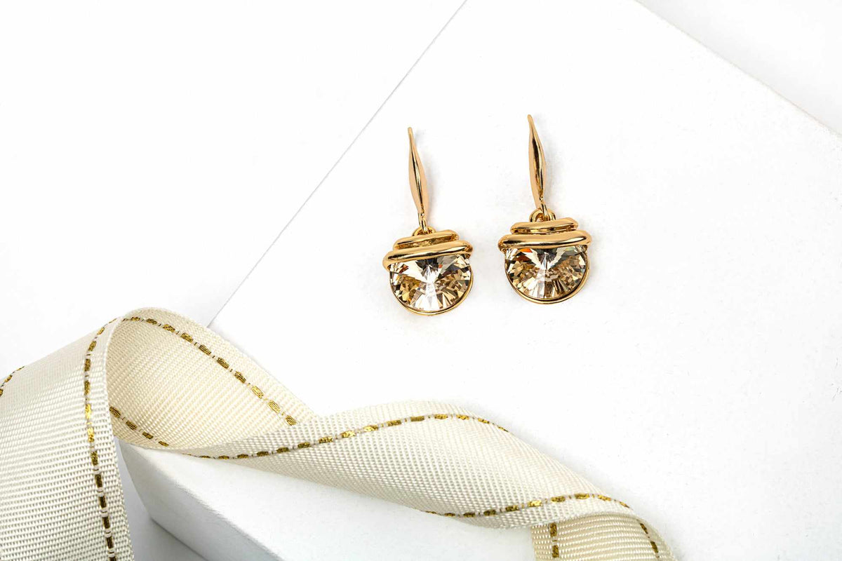 Gold Silk Swarovski Crystal Earrings – Gold Spring Drop Crystal Earrings