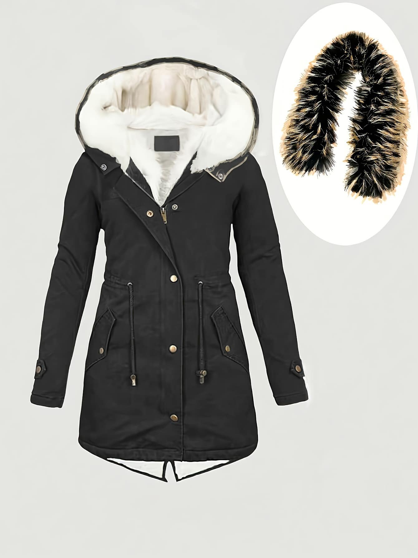 Chic YC Women's Winter Parka Coat Fleece Lined Military Jacket Women Faux Fur Hooded Coat