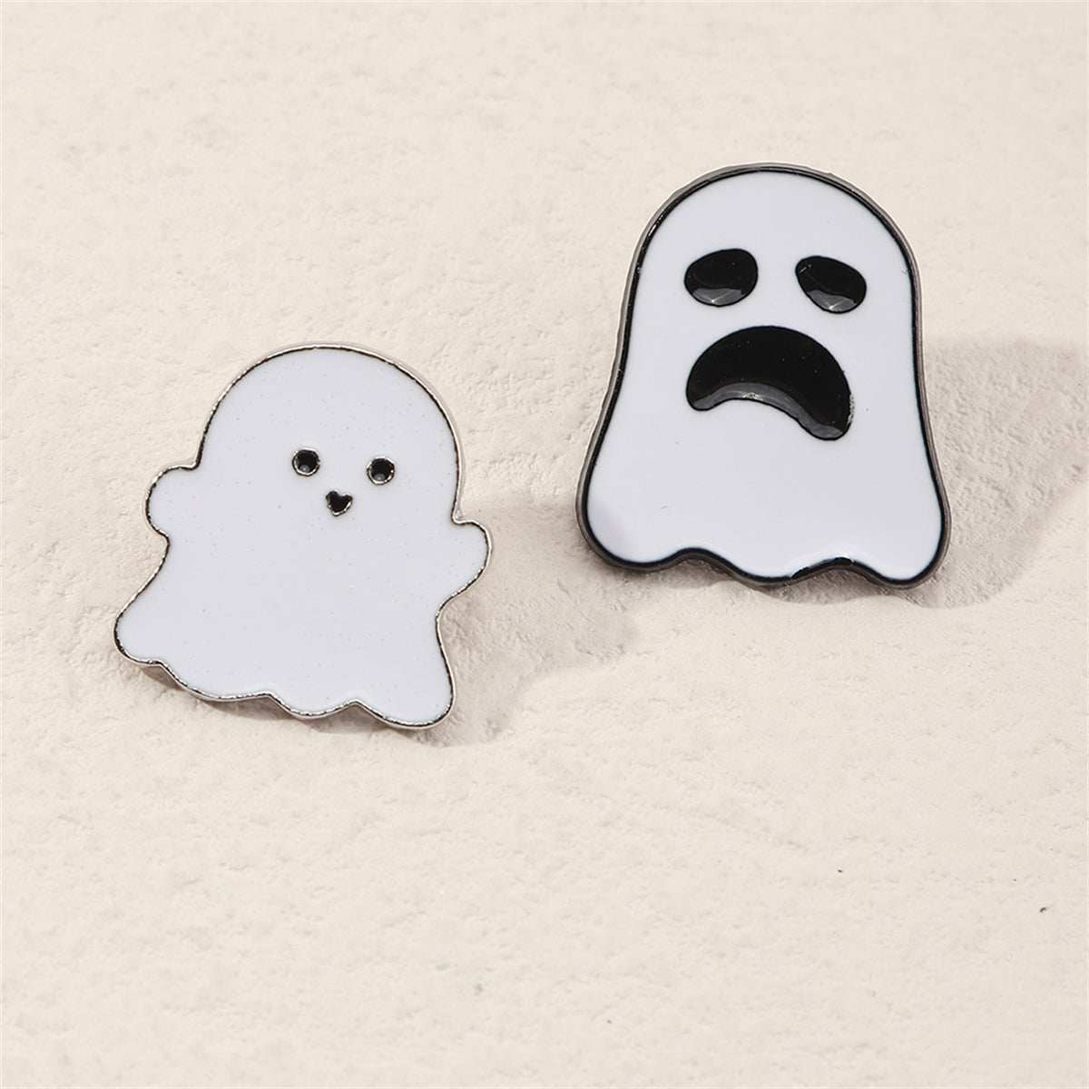 White & Silvertone Ghost Enamel Pin Set