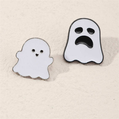 White & Silvertone Ghost Enamel Pin Set