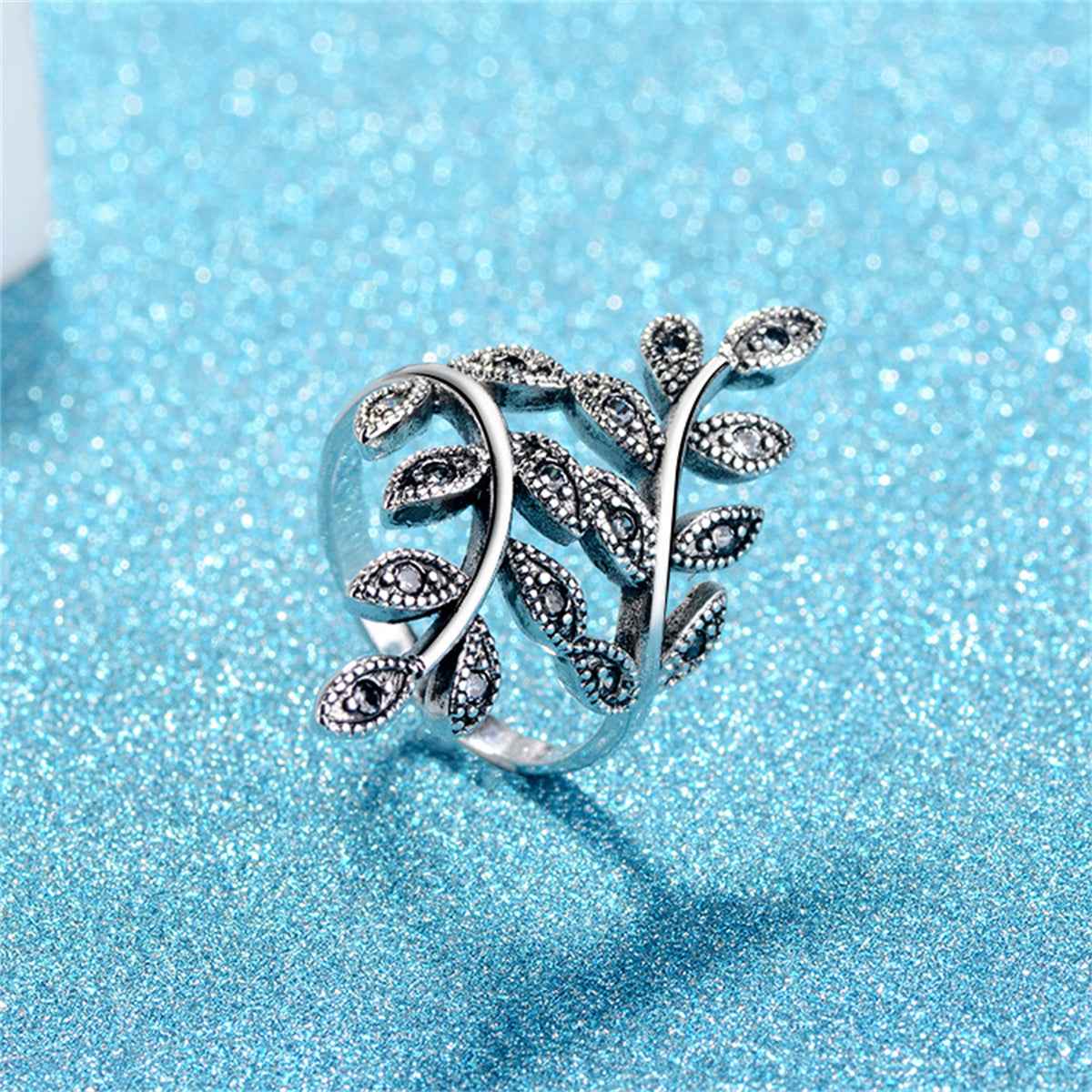 Cubic Zirconia & Silvertone Leaves Bypass Ring
