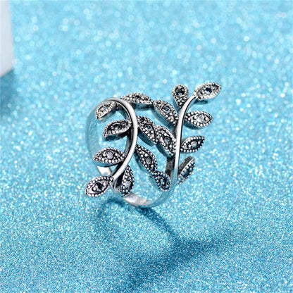 Cubic Zirconia & Silvertone Leaves Bypass Ring
