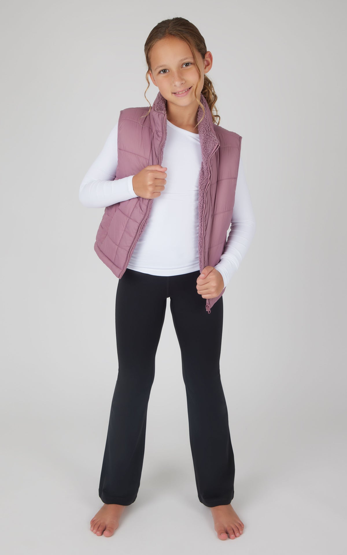90 Degree by Reflex Girls Quilted Vest & Super Soft Top & Flare Legging Set