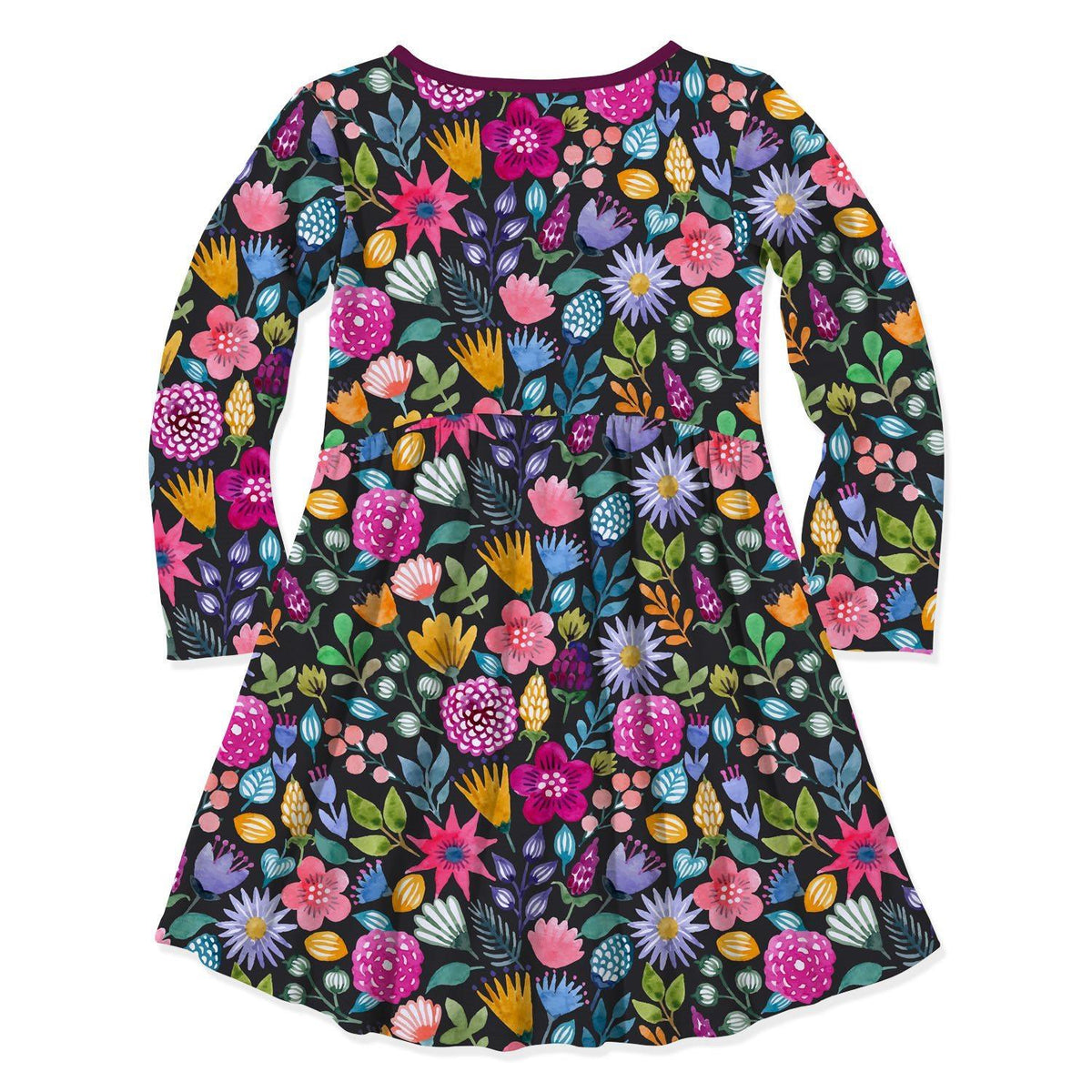 Black & Pink Watercolor Floral & Horse Print Swing Dress