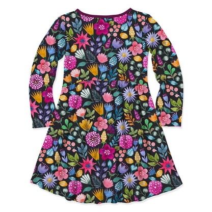 Black & Pink Watercolor Floral & Horse Print Swing Dress