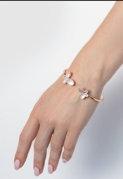 .925 Silver w/ Dual Mother Of Pearl Butterfly Bangle Bracelet Women's Jewelry (Copy)
