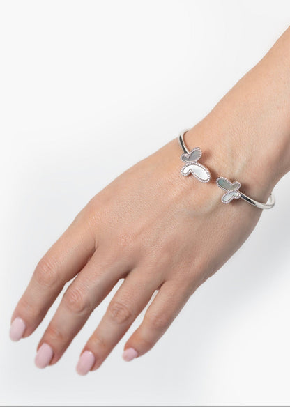 .925 Silver w/ Dual Mother Of Pearl Butterfly Bangle Bracelet Women's Jewelry (Copy)