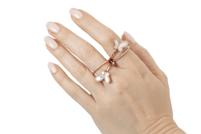 .925 Silver w/ Mother Of Pearl Cubic Zirconia Encrusted Swirl Butterfly Ring Jewelry