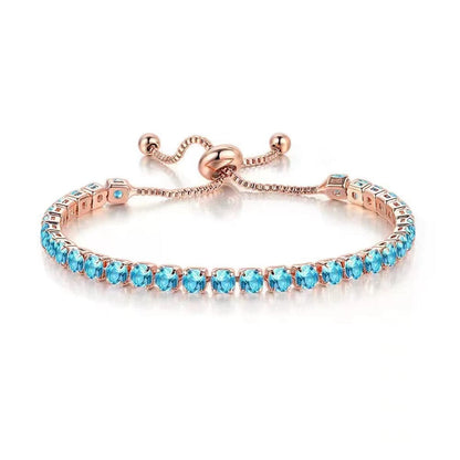 Sea Blue Cubic Zirconia & Rose Goldtone Adjustable Link Bracelet