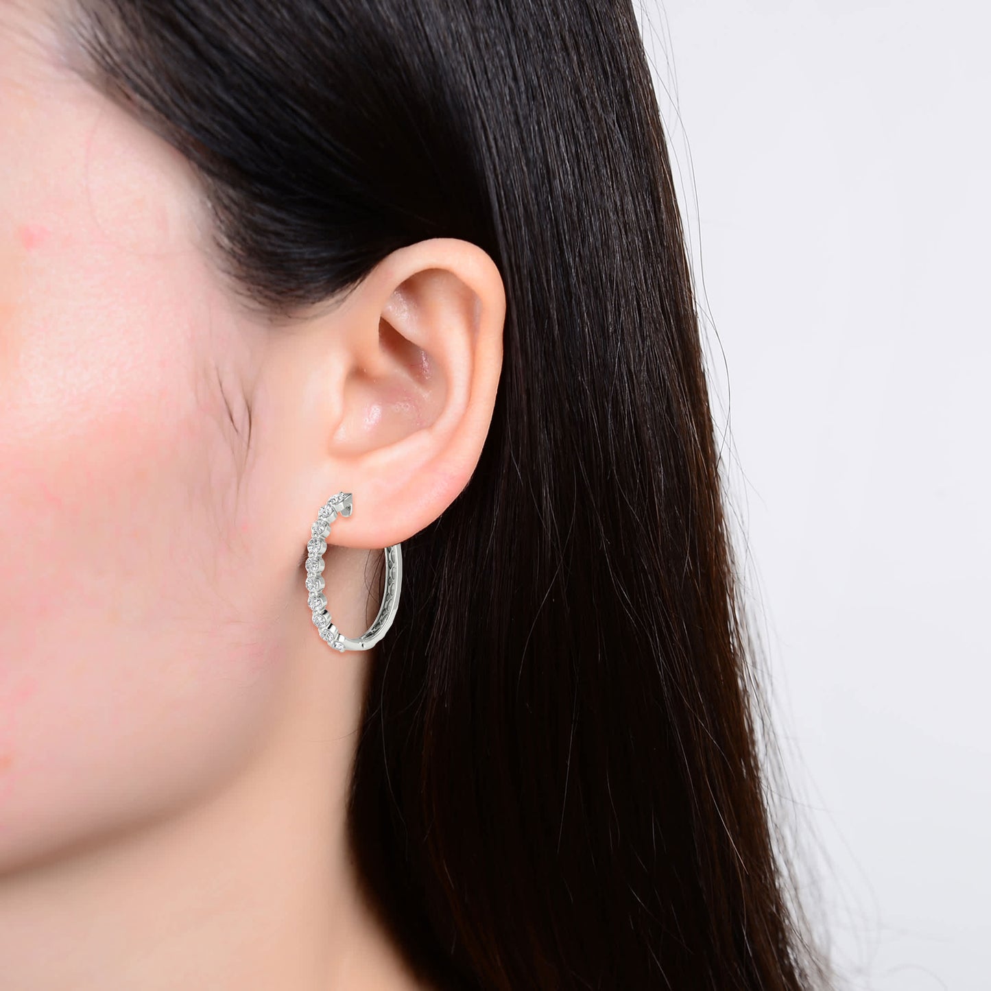 V3 Jewelry Sterling Silver with Moissanite Hoop Earrings