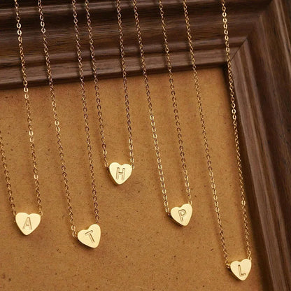 Dainty Initial Heart Necklace Personalized 26 Letters Available