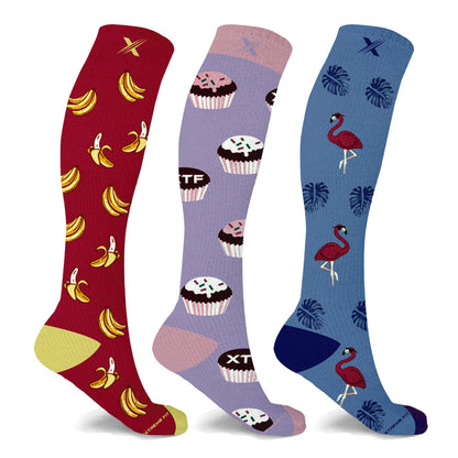 Extreme Fit 3-Pairs Unisex Fun and Expressive Compression Socks
