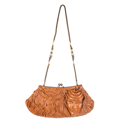 La Chic Women's Handcrafted Leather Face Embellished Clutch