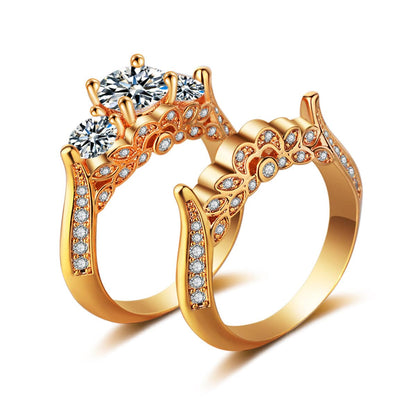 Crystal & Cubic Zirconia Goldtone Botanical Ring Set