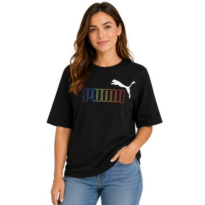 Puma Women's Rainbow T-Shirt Black Relaxed Fit