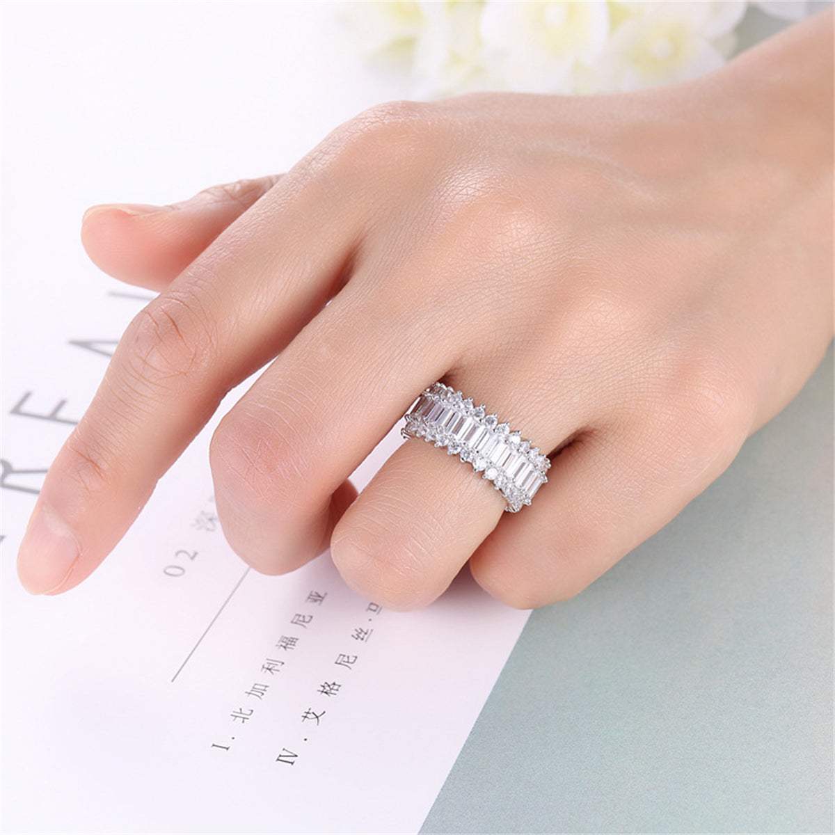 Crystal & Cubic Zirconia Silvertone Band Ring