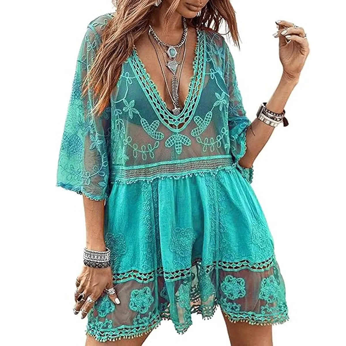 Boho Floral Sheer Cover Up Dress