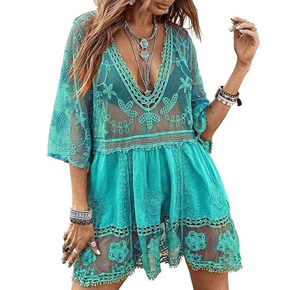 Boho Floral Sheer Cover Up Dress