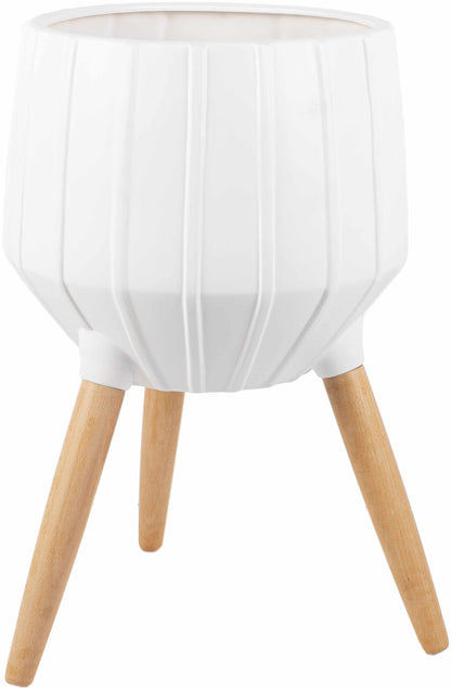 Dunguan White Ribbed Wood Planter - Clearance