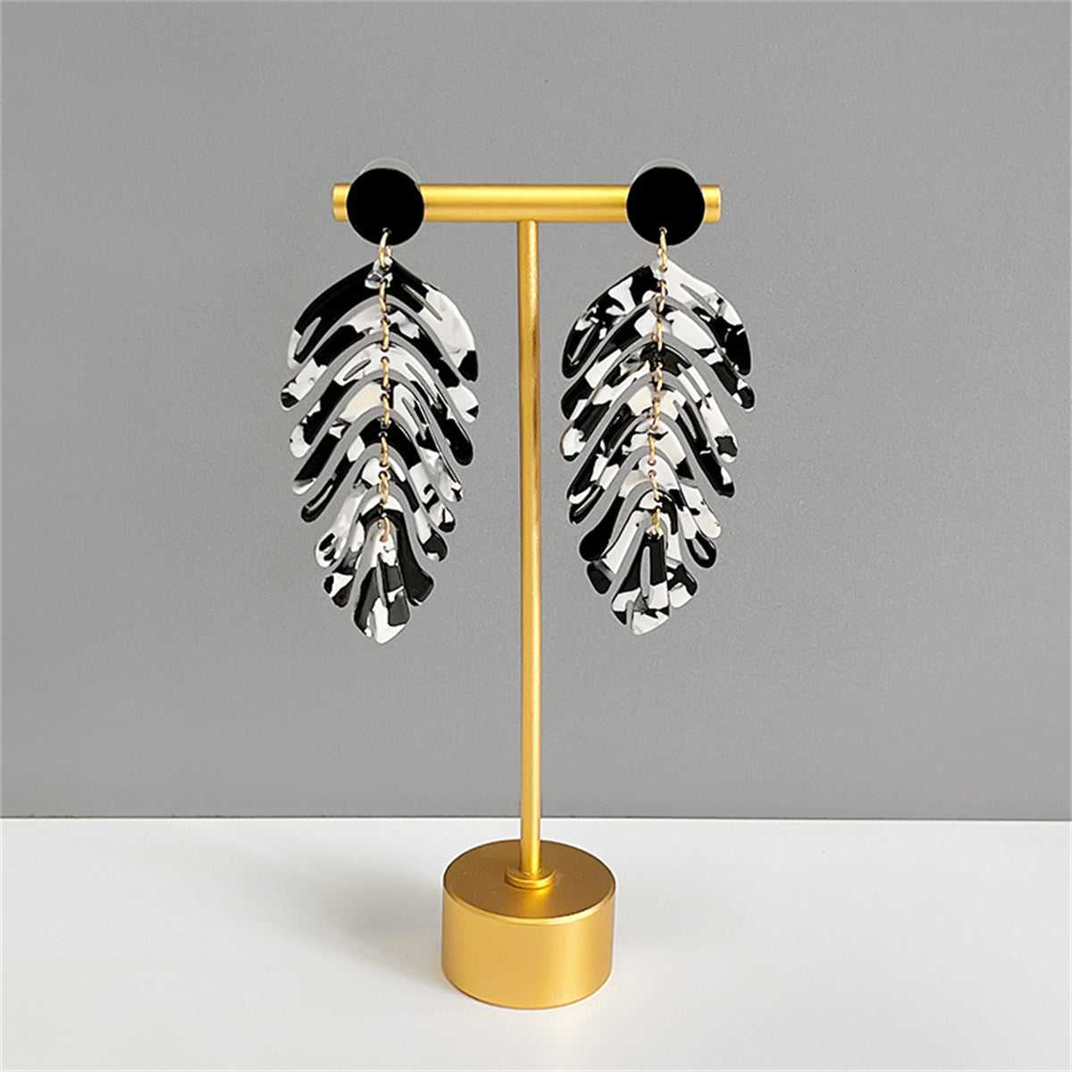 Black & White Speckled Leaf Drop Earrings