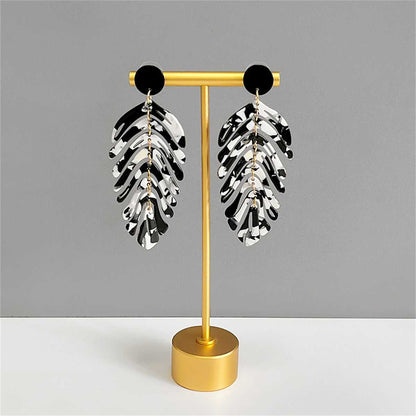 Black & White Speckled Leaf Drop Earrings