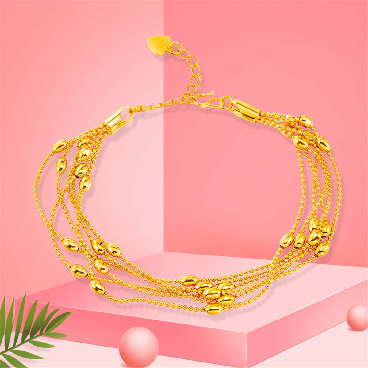 24k Goldtone Circle Bead Layered Station Bracelet
