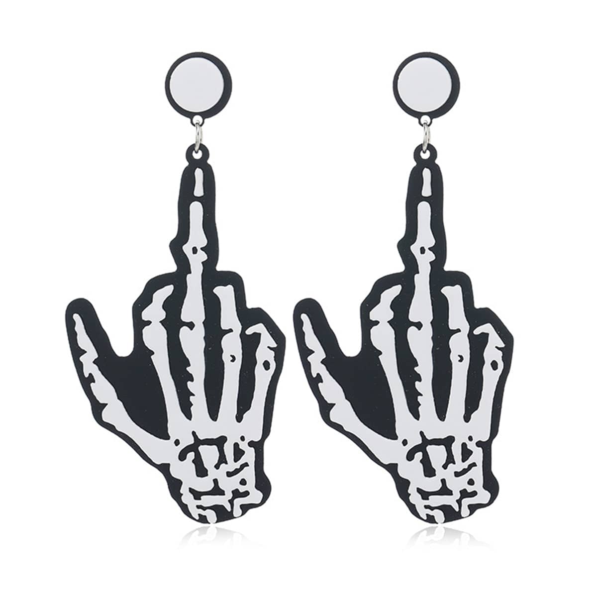 Black & Silvertone Skeleton Hand Drop Earrings