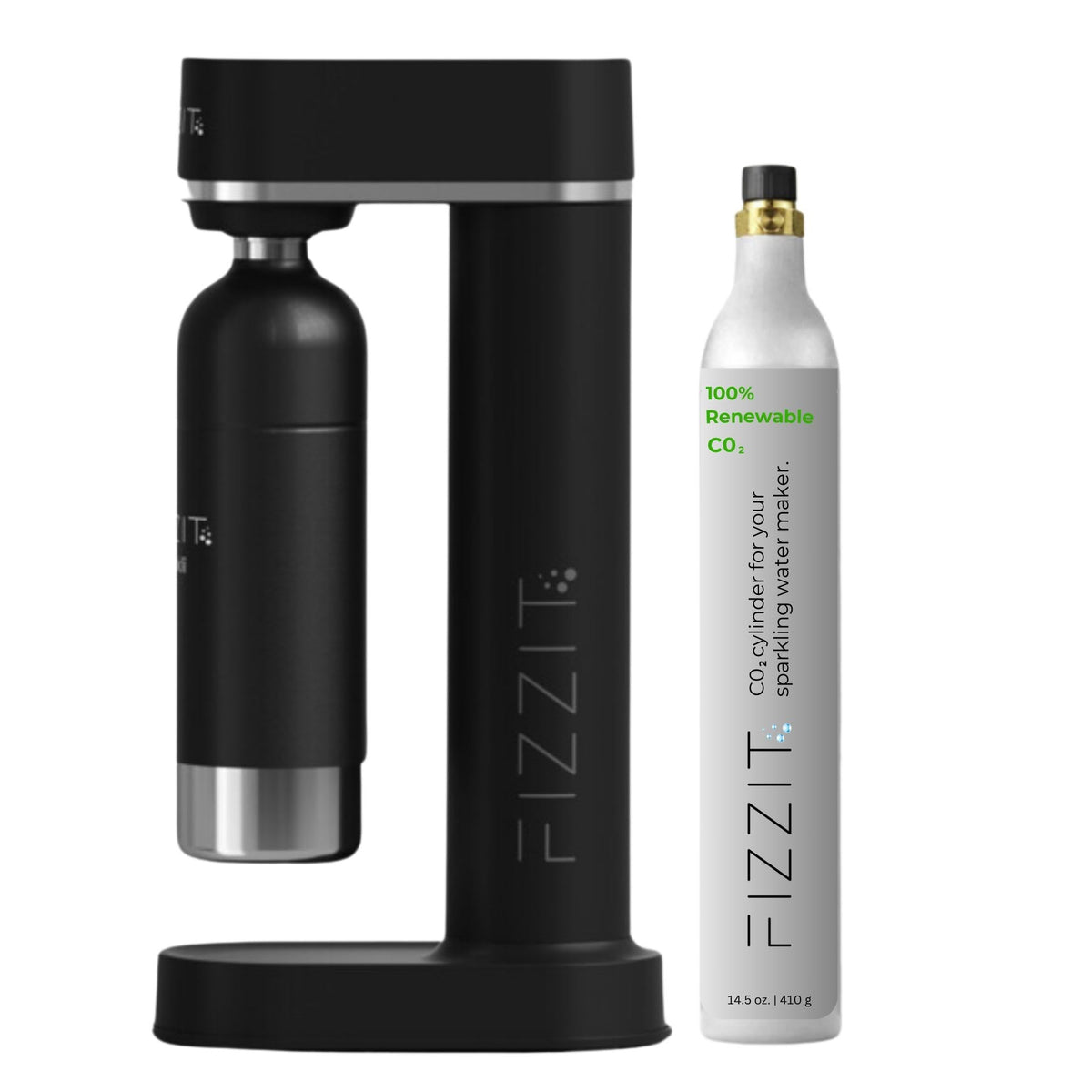 Black Fizzit Stainless Steel Sparkling Water Maker Bundle | Includes Soda Maker, CO2 Cylinder, & Black Stainless Steel Bottle | Customizable Carbonated Water Machine, Reusable Bottle & Eco-Friendly