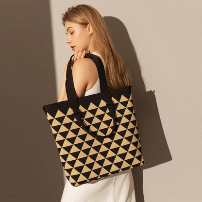 Triangle Checkered Khaki Canvas Tote Bag