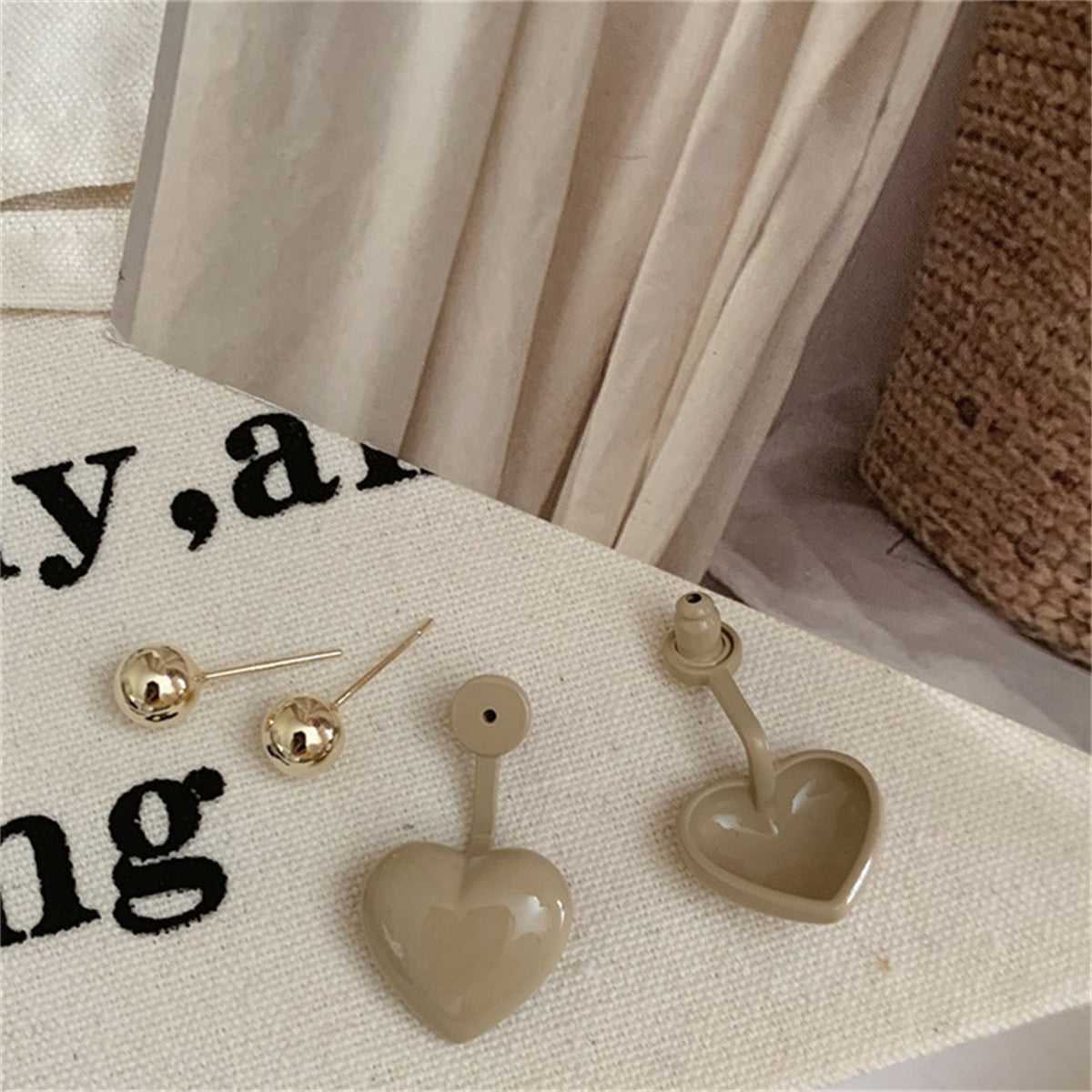 Gray Enamel & Goldtone Heart Ear Jackets