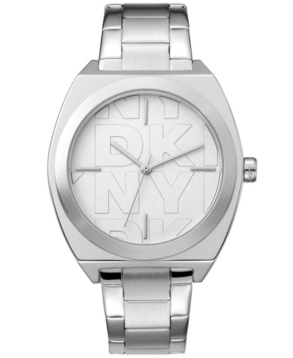 Dkny Women Watch, Silver Color Case, Silver Dial, Stainless Steel Metal Bracelet, 3 Hands, 5 Atm