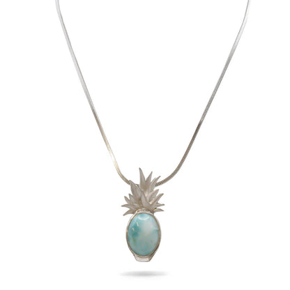 Pineapple Larimar Stone Sterling Silver Necklace By Marahlago