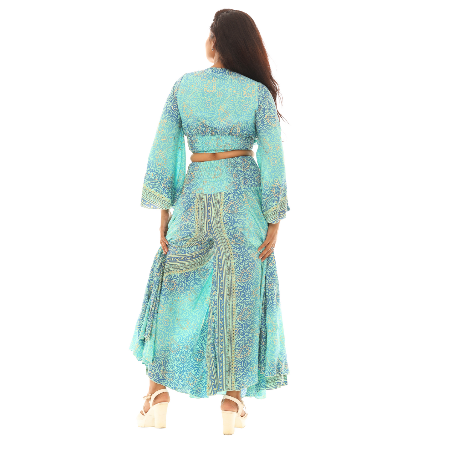 Shoreline Wear Printed Rayon Crop Top and Skirt