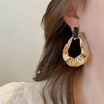 Black Crystal & Cubic Zirconia Textured Open Drop Earrings
